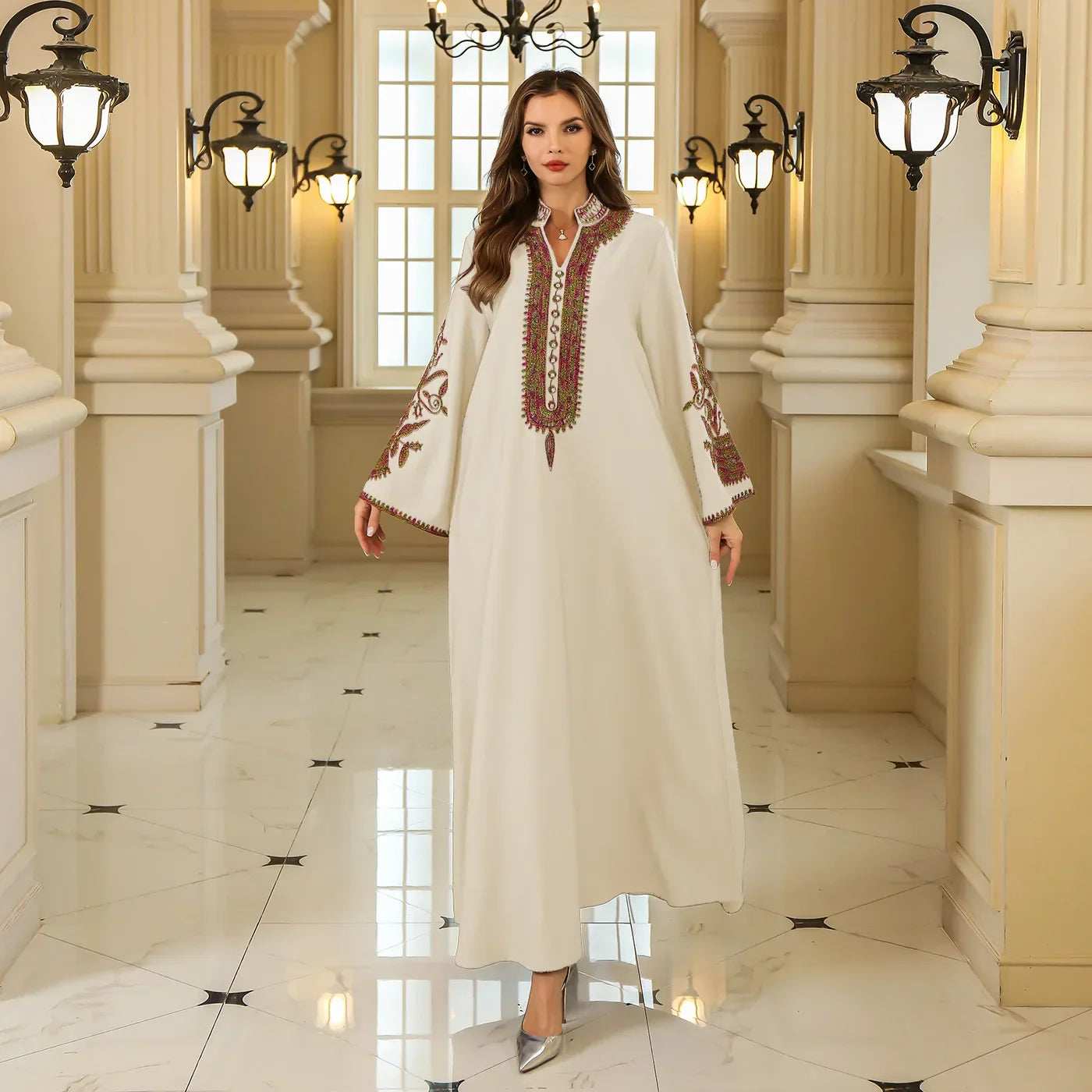 Geometric Embroidery Abaya - Abaya Vida