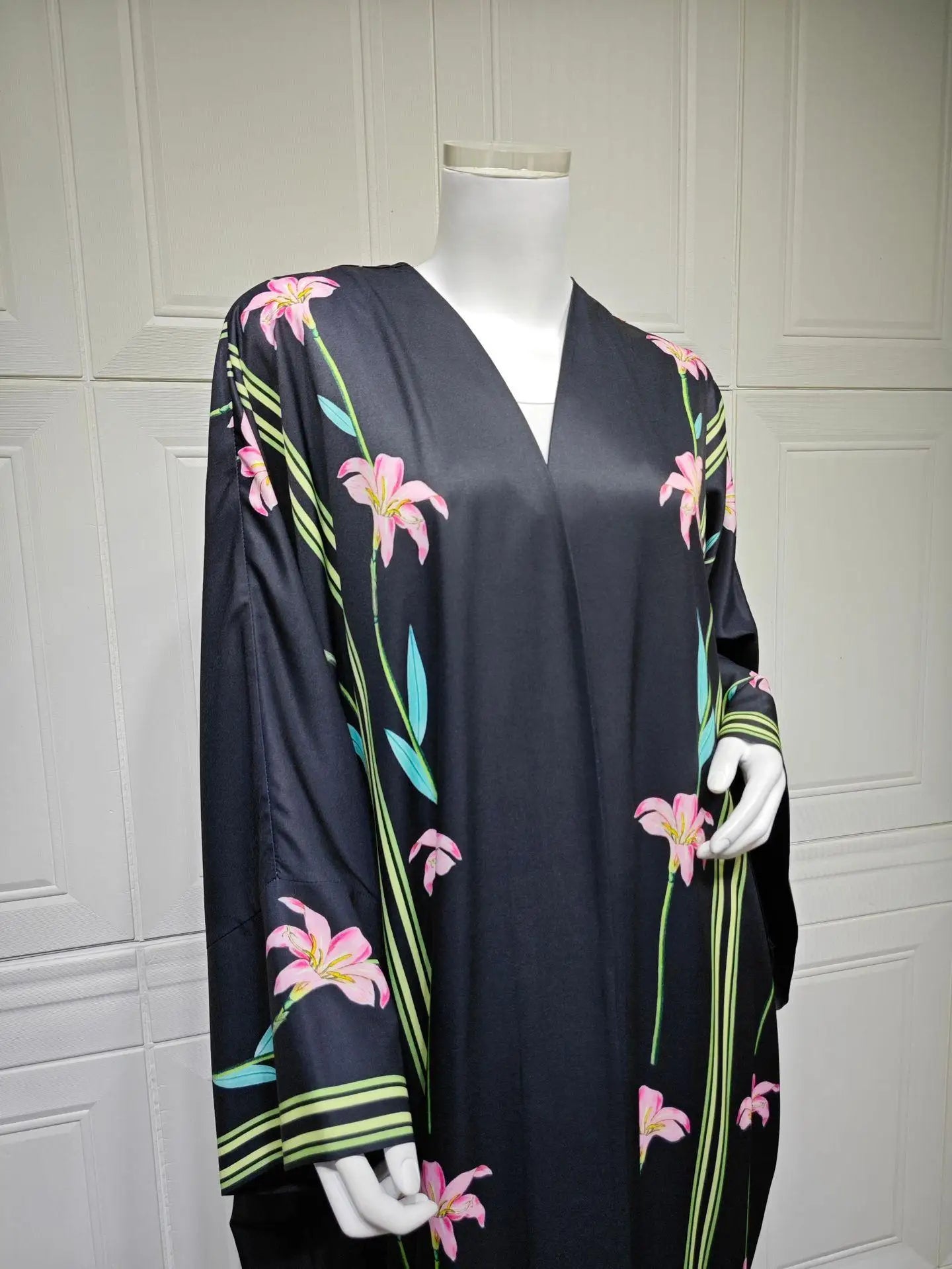 Embroidered Two-Piece Cardigan Abaya with Hijab – Button Closure, One Size
