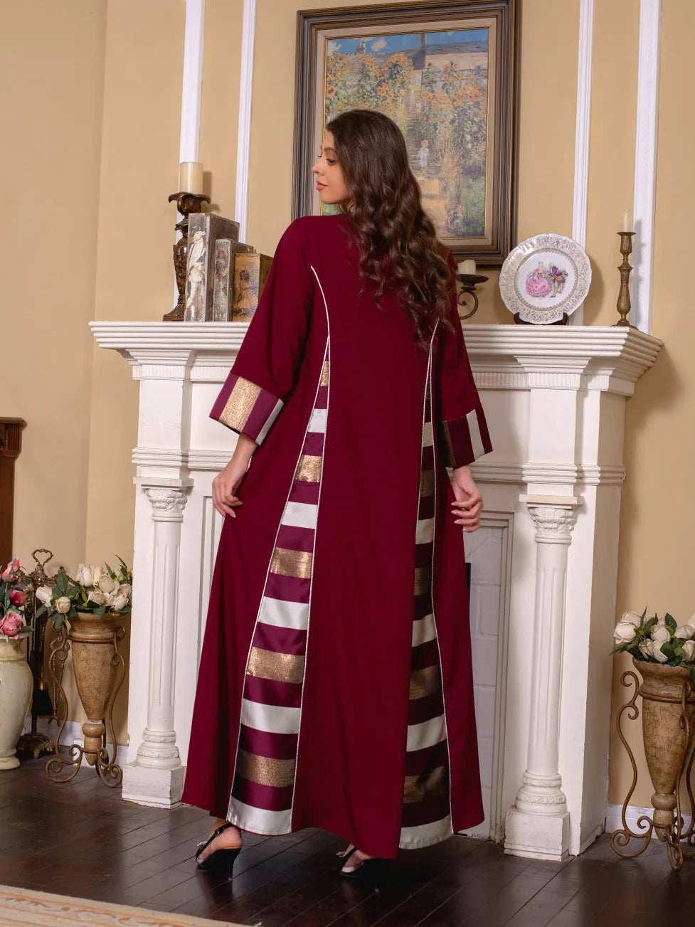 Embroidered Stripe Abaya - Abaya Vida