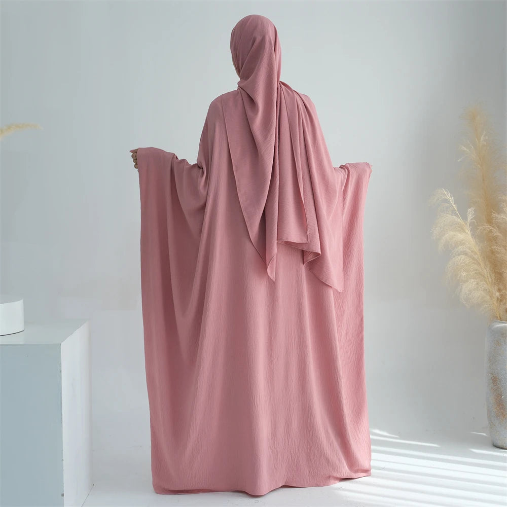 Soft Crepe Khimar Batwing Set with Hijab – Pullover Prayer Dress - White with hijab - M | AbayaVida