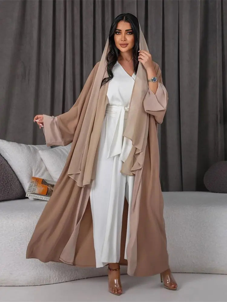 White & Khaki Kimono Abaya for Women – Open Front Cardigan Robe