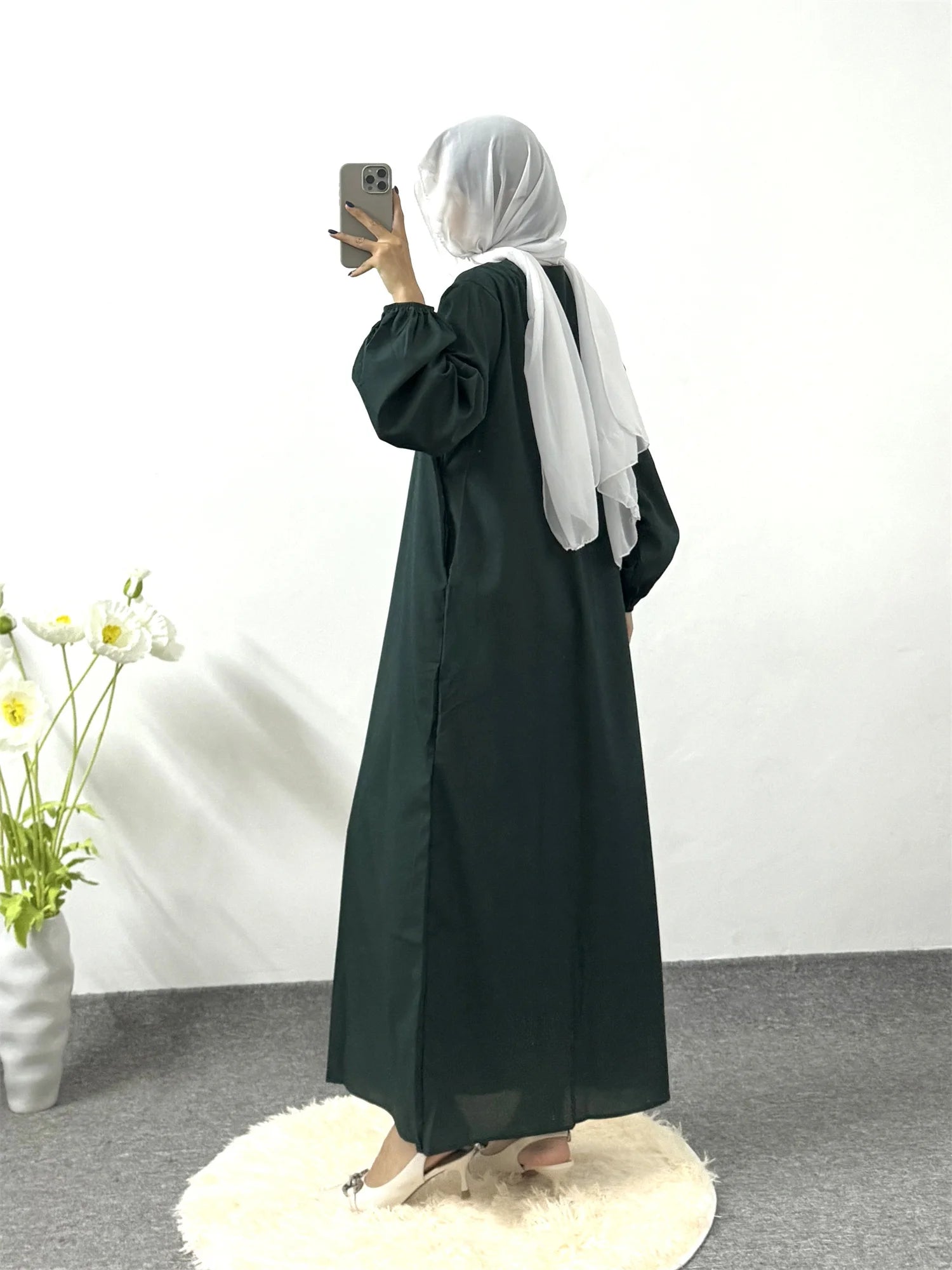 Printed Floral Maxi Prayer Dress – Side Pocket Robe | AbayaVida