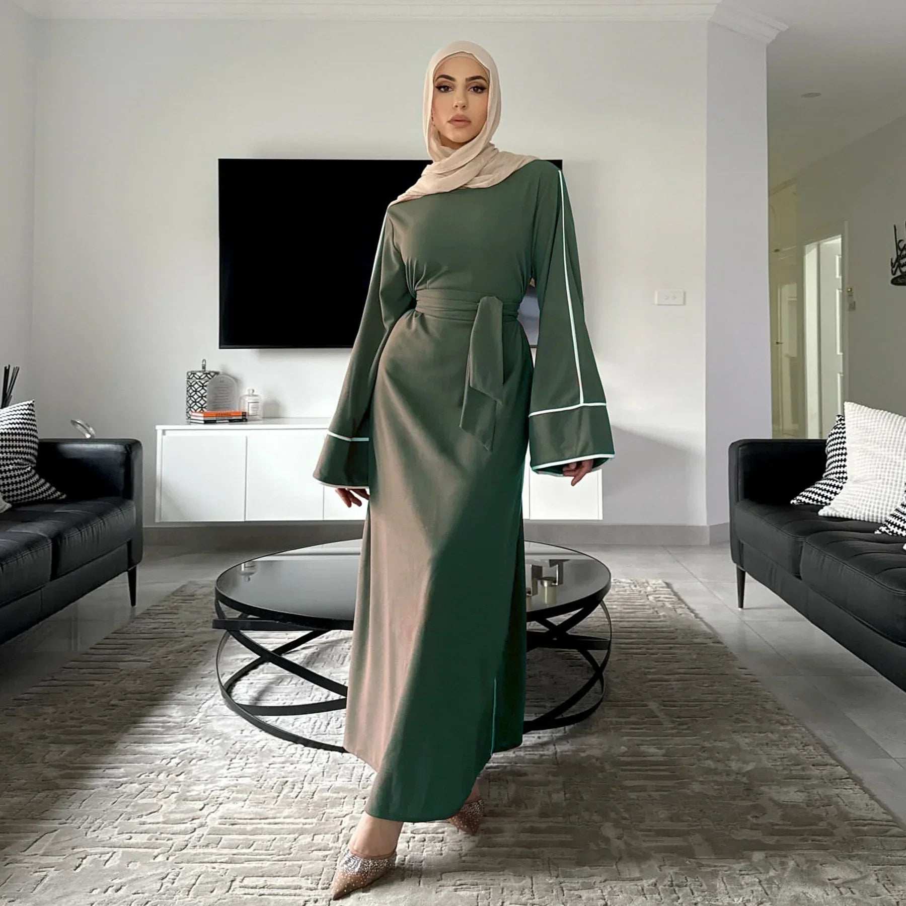 Brown Belted Abaya - Abaya Vida