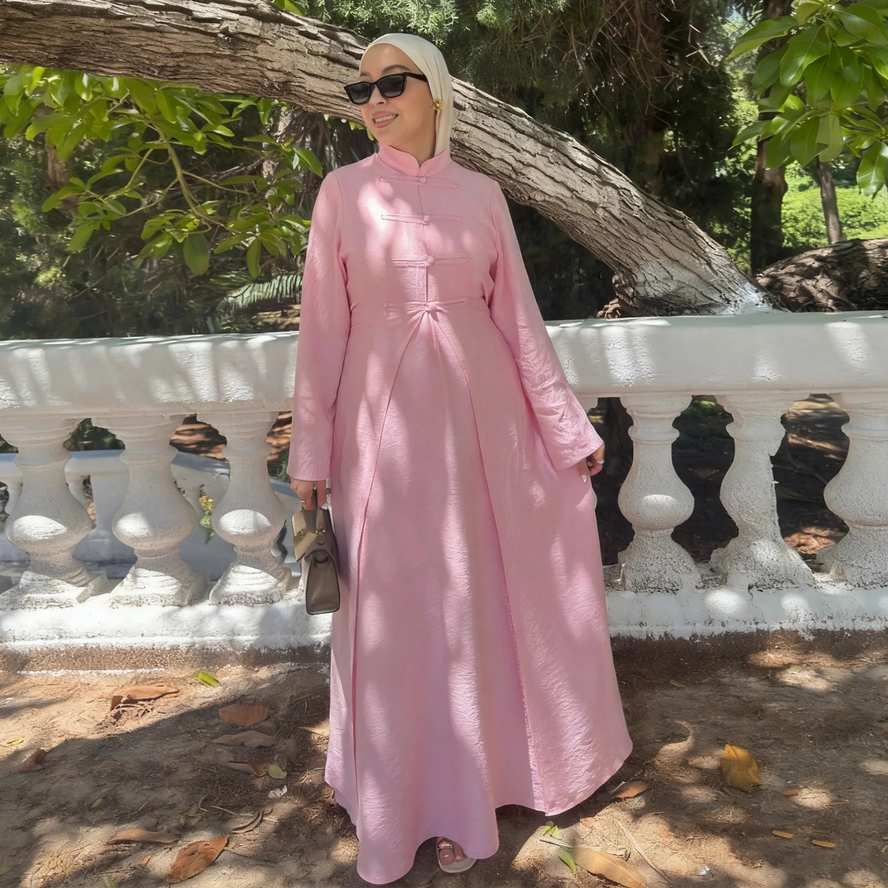 Two-Piece Arabic Modest Abaya Set – Cardigan & Inner Dress - Dark Gray - M | AbayaVida