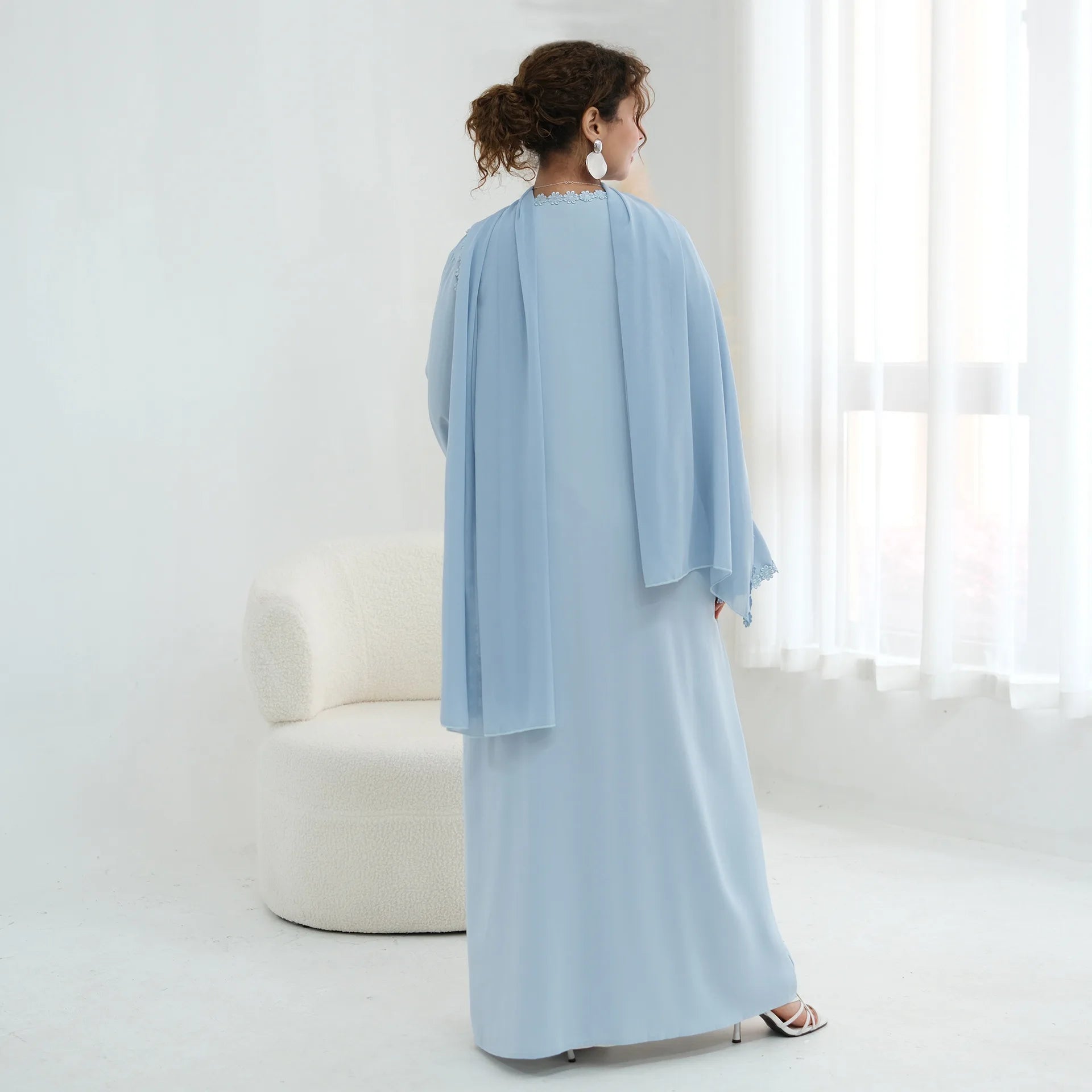 Eid Abaya with Hijab Set – Lace Detail Open Front Robe