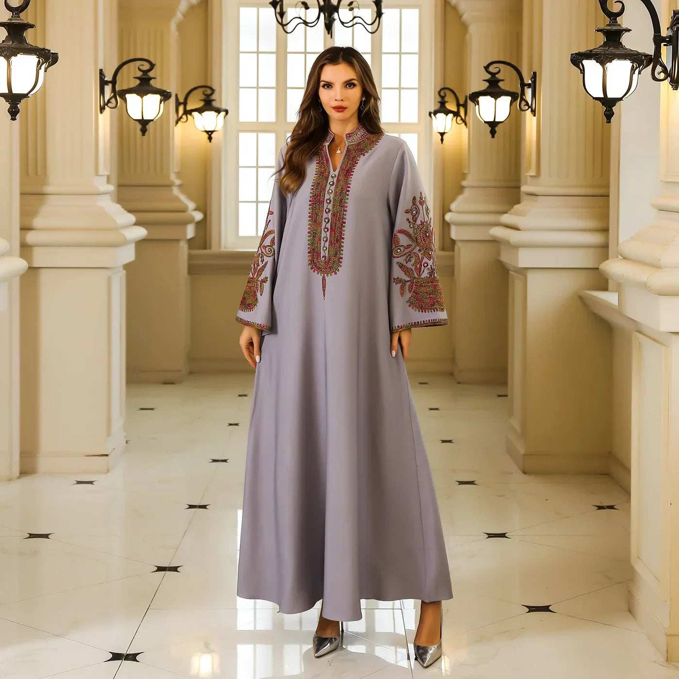Geometric Embroidery Abaya - Abaya Vida