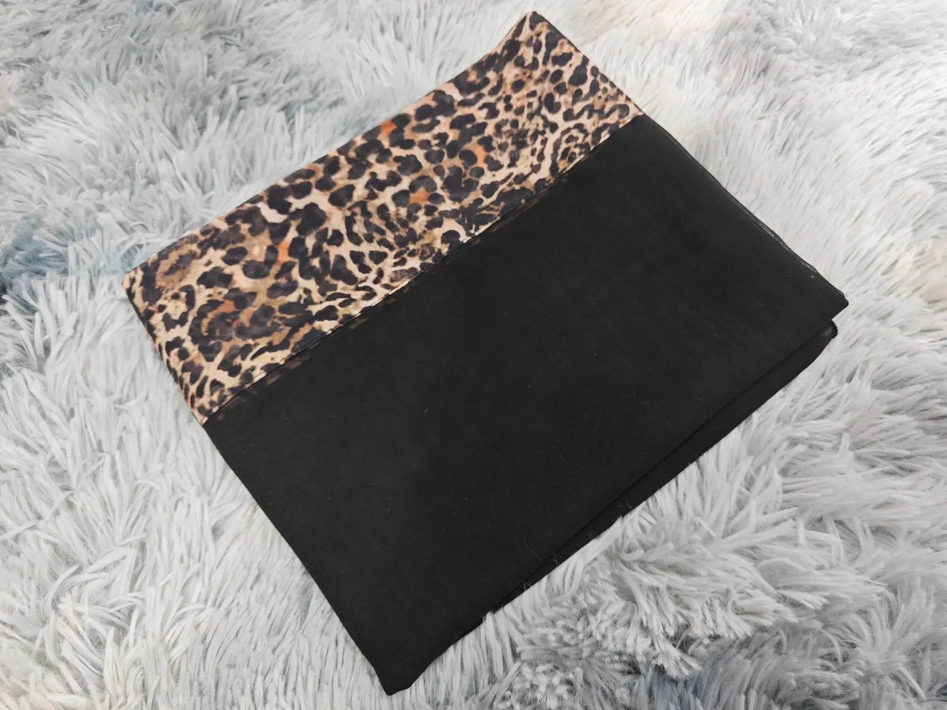 Leopard Trim Chiffon Abaya Set with Hijab – Open Front Kaftan | AbayaVida
