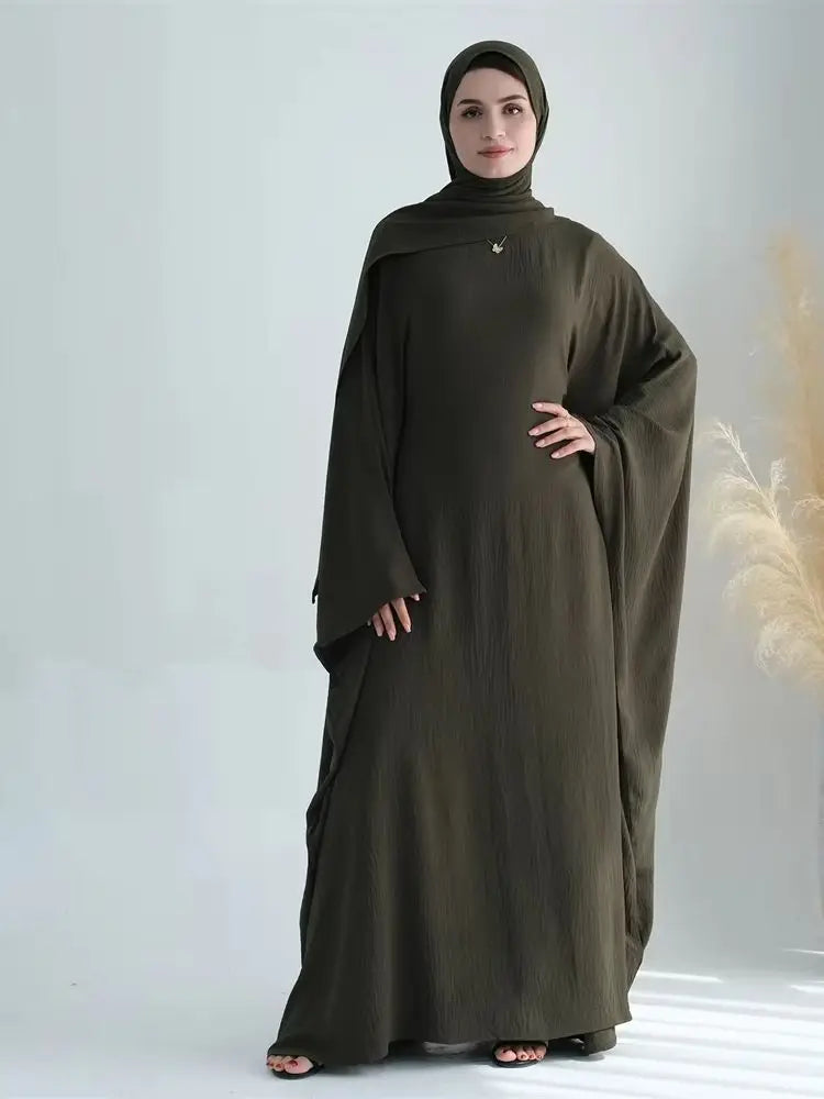 Soft Crepe Khimar Batwing Set with Hijab – Pullover Prayer Dress - Gray with hijab - XL | AbayaVida