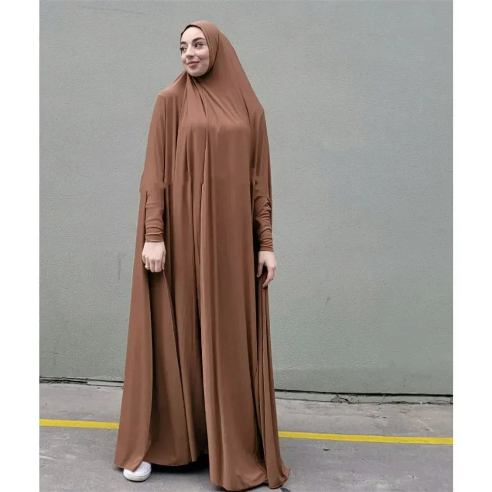 Full Cover Bat Sleeve Hooded Abaya – Pullover Prayer Gown - Teal - S | AbayaVida