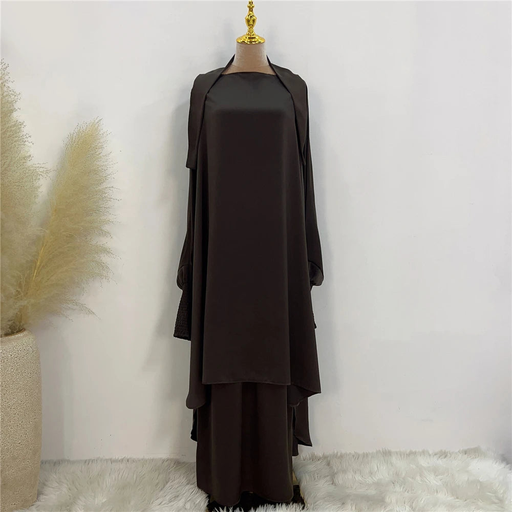 Eid Djellaba Kebaya Two-Piece Set – Hooded Satin Khimar & Skirt, One Size