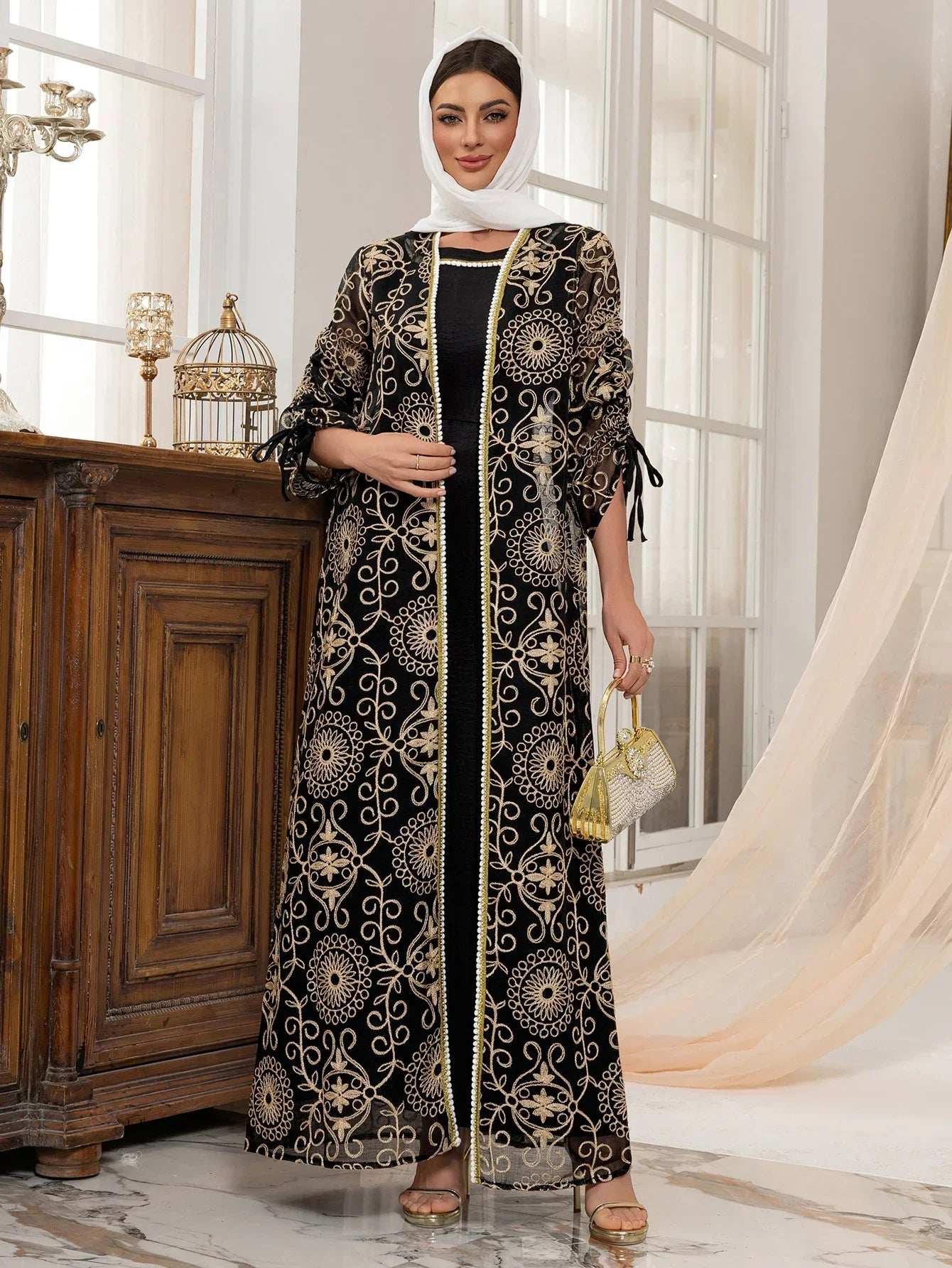 Green Floral Embroidered Abaya - Abaya Vida