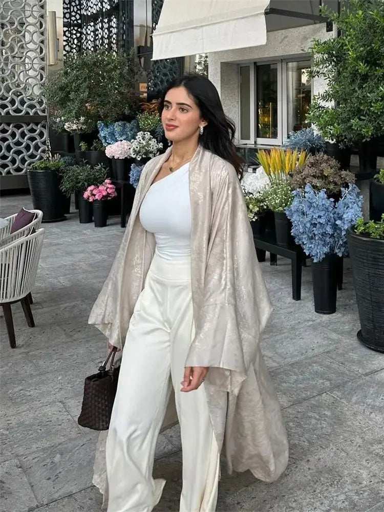 Shiny Satin Open Abaya - Abaya Vida