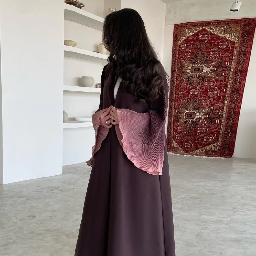 Ramadan Open Abaya – Jewel Tone Robe with Patch Detailing