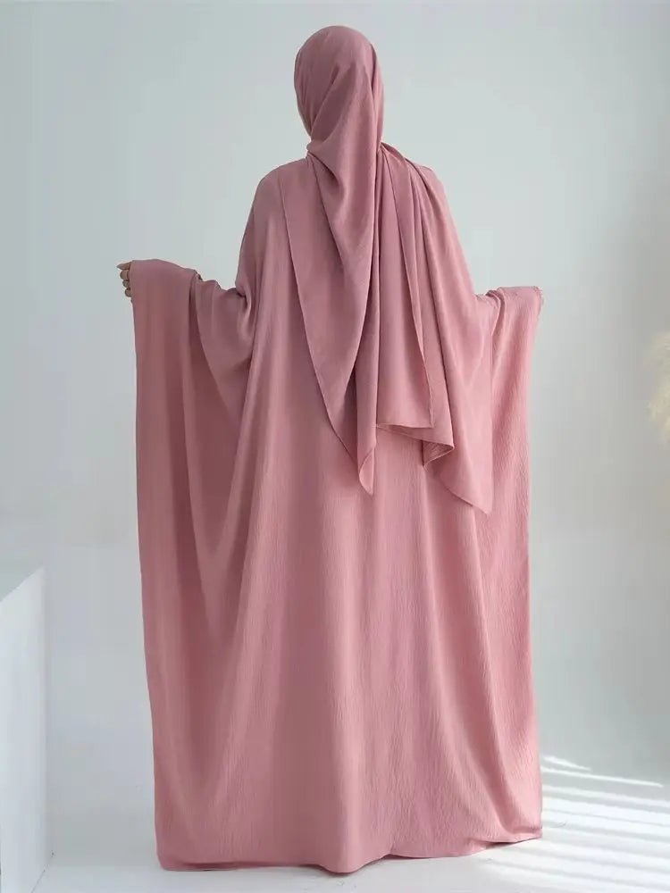 Soft Crepe Khimar Batwing Set with Hijab – Pullover Prayer Dress - Gray with hijab - M | AbayaVida