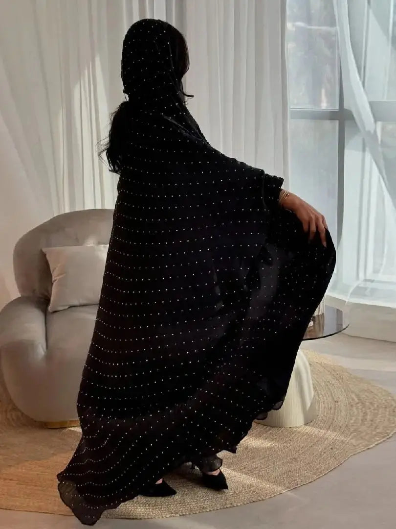 Wave Point Open Kimono Abaya – Black Layering Robe
