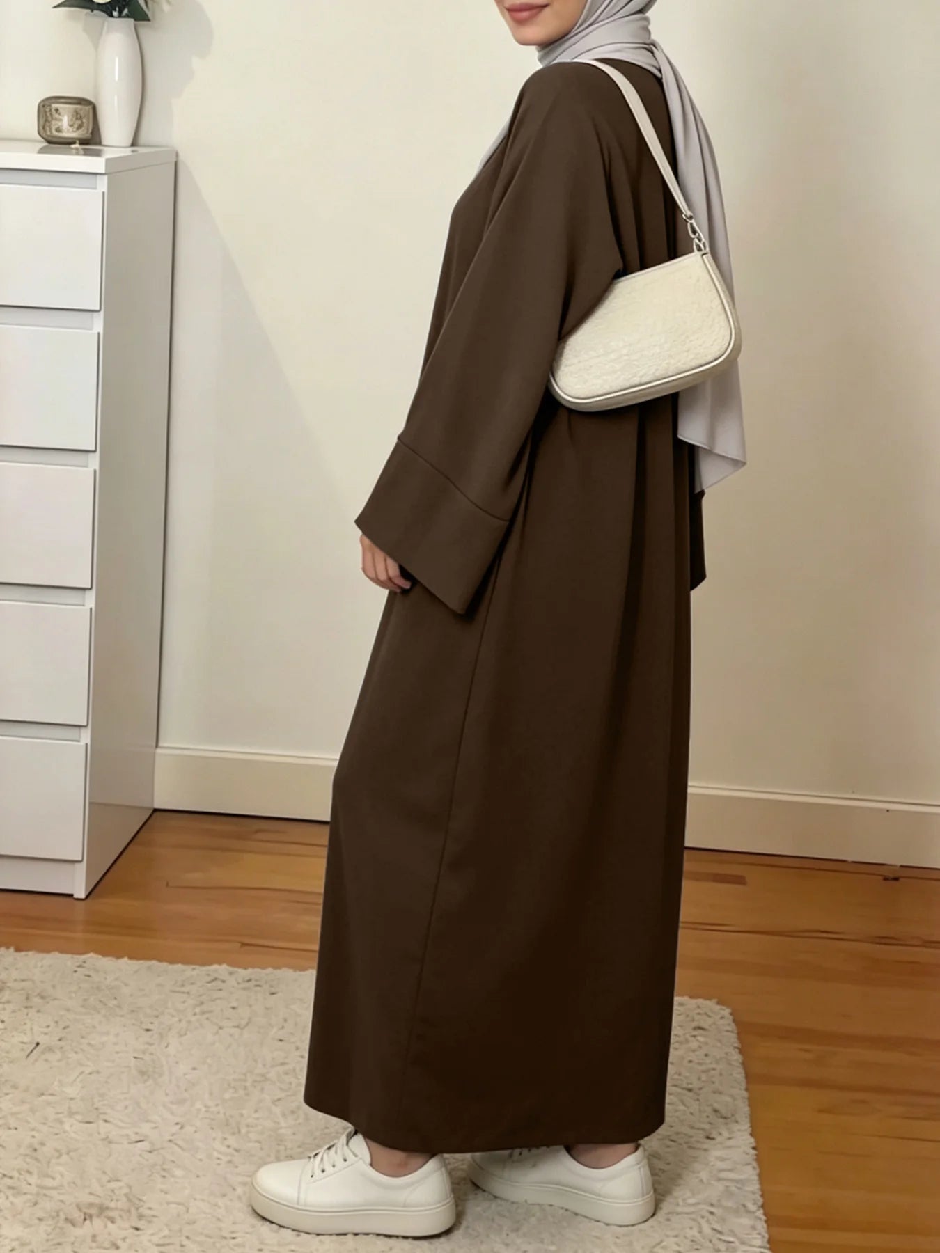Solid Colour Maxi Abaya for Women – Loose Fit Long Sleeve Prayer Robe