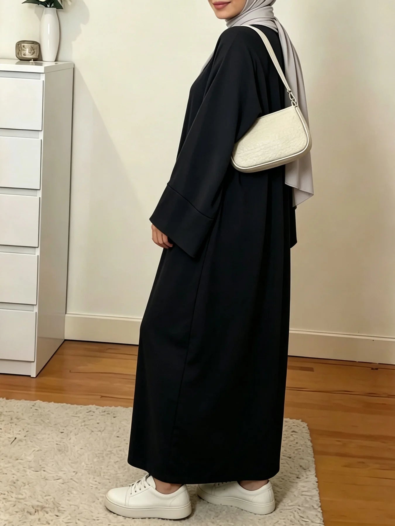 Solid Colour Maxi Abaya for Women – Loose Fit Long Sleeve Prayer Robe