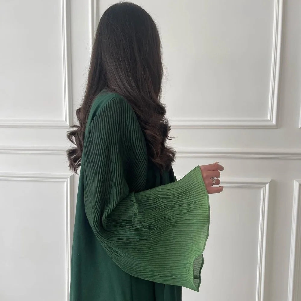 Ramadan Open Abaya – Jewel Tone Robe with Patch Detailing