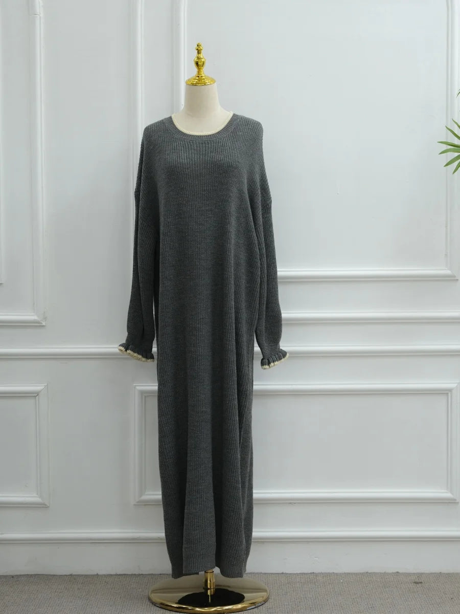 Winter Knit Floral Sleeve Abaya – Cosy Sweater-Style Robe