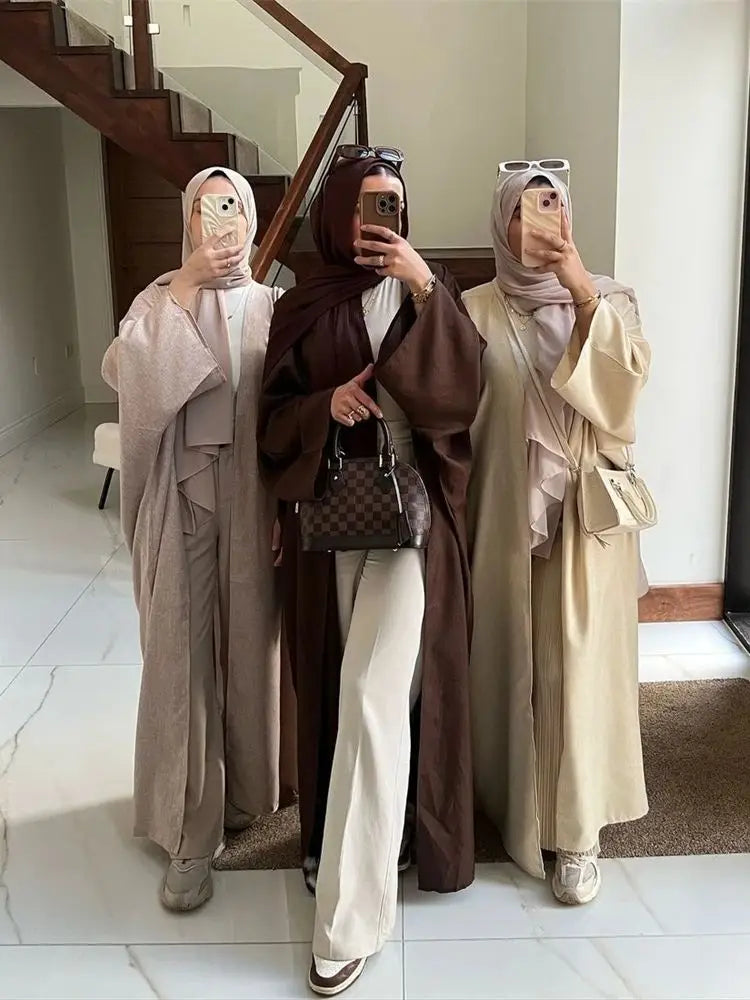 Cotton Linen Batwing Kimono Abaya for Women – Open Front Casual Cardigan Robe
