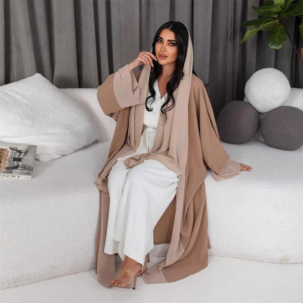 White & Khaki Kimono Abaya for Women – Open Front Cardigan Robe