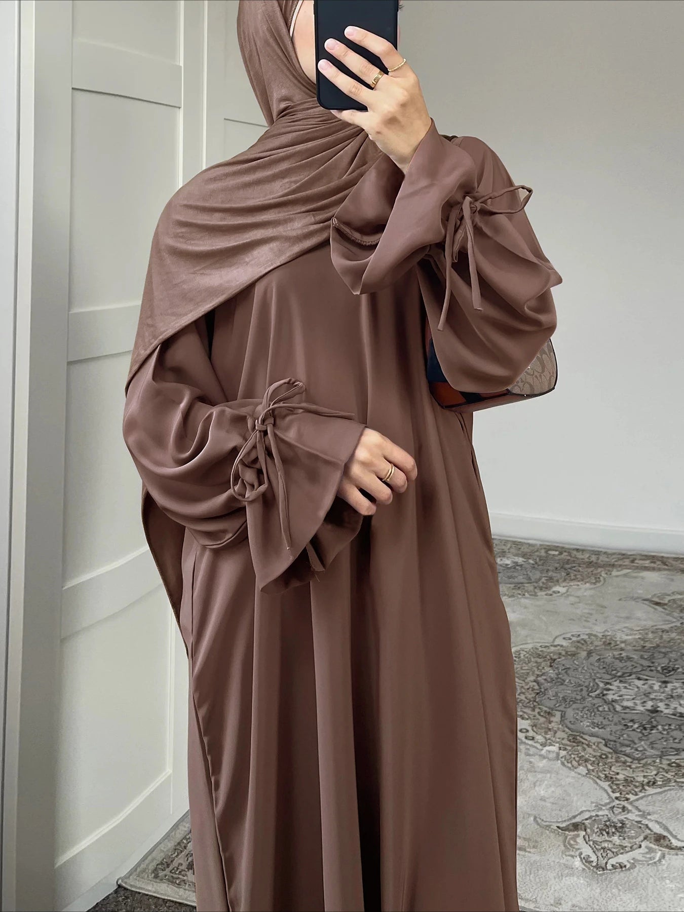 Bow Lace-Up Eid Dress – Adjustable Waist Festival Robe - Pink Purple - S | AbayaVida