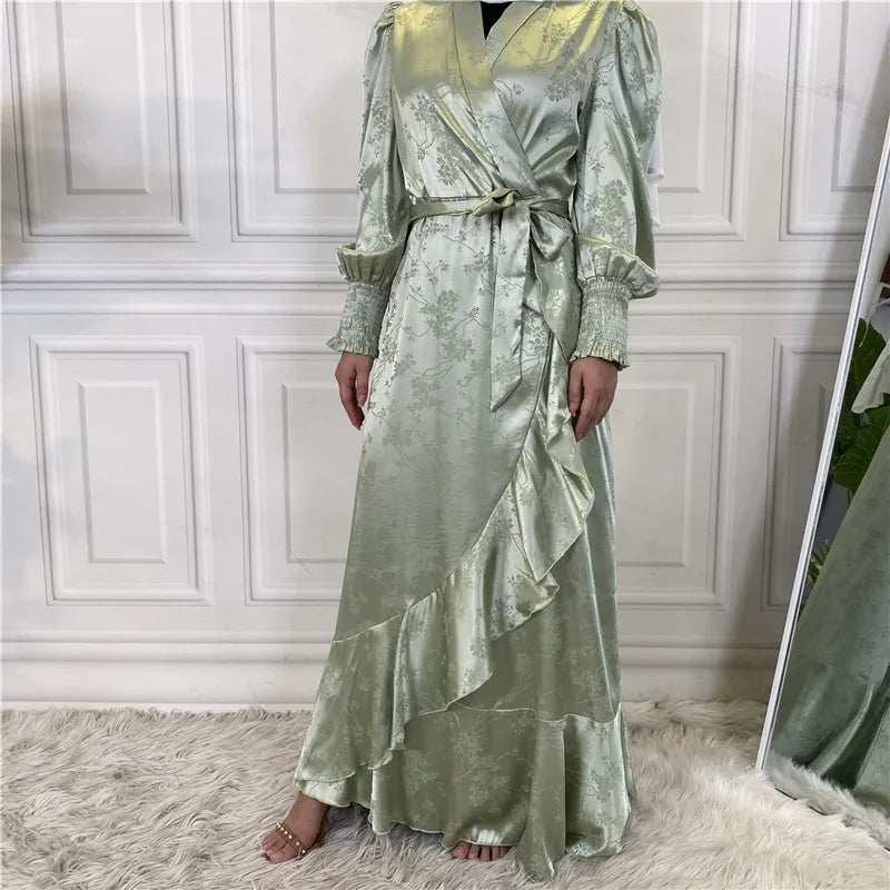 Eid Satin Ruffle Abaya - Abaya Vida