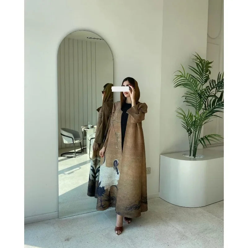 Vintage Trench-Style Abaya Cardigan – Adjustable Waist Robe, One Size | AbayaVida