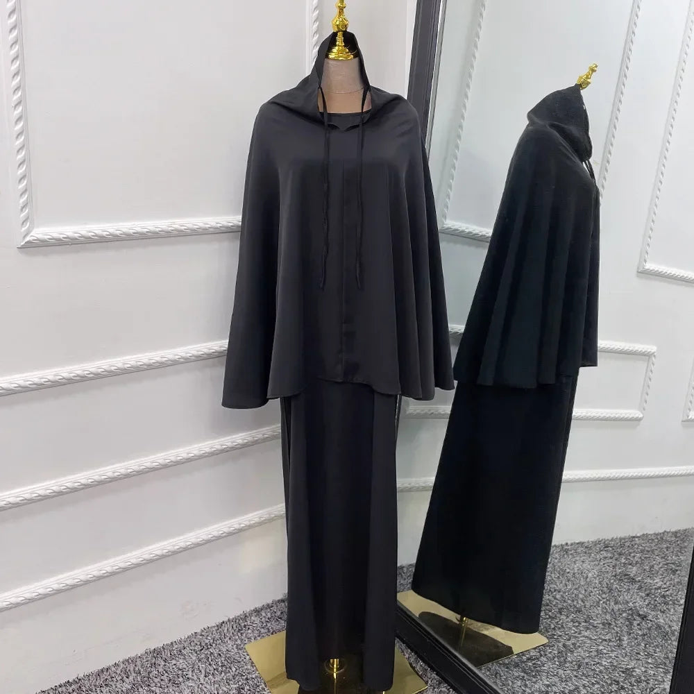 Hooded Two-Piece Prayer Dress Set – Maxi Abaya with Built-In Hood