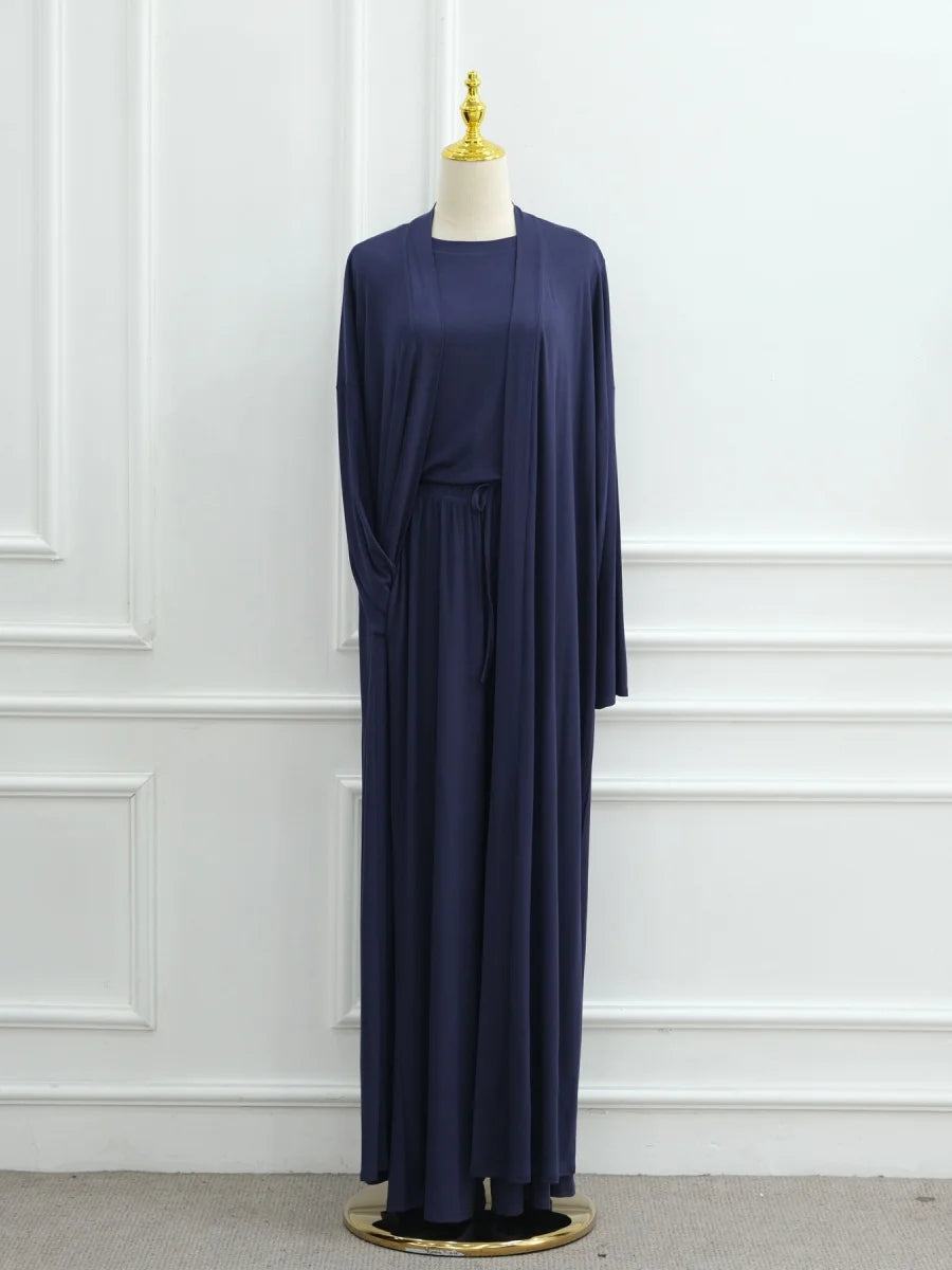 Dubai Three-Piece Abaya Set – Cardigan, Top & Trousers Coordinated Outfit