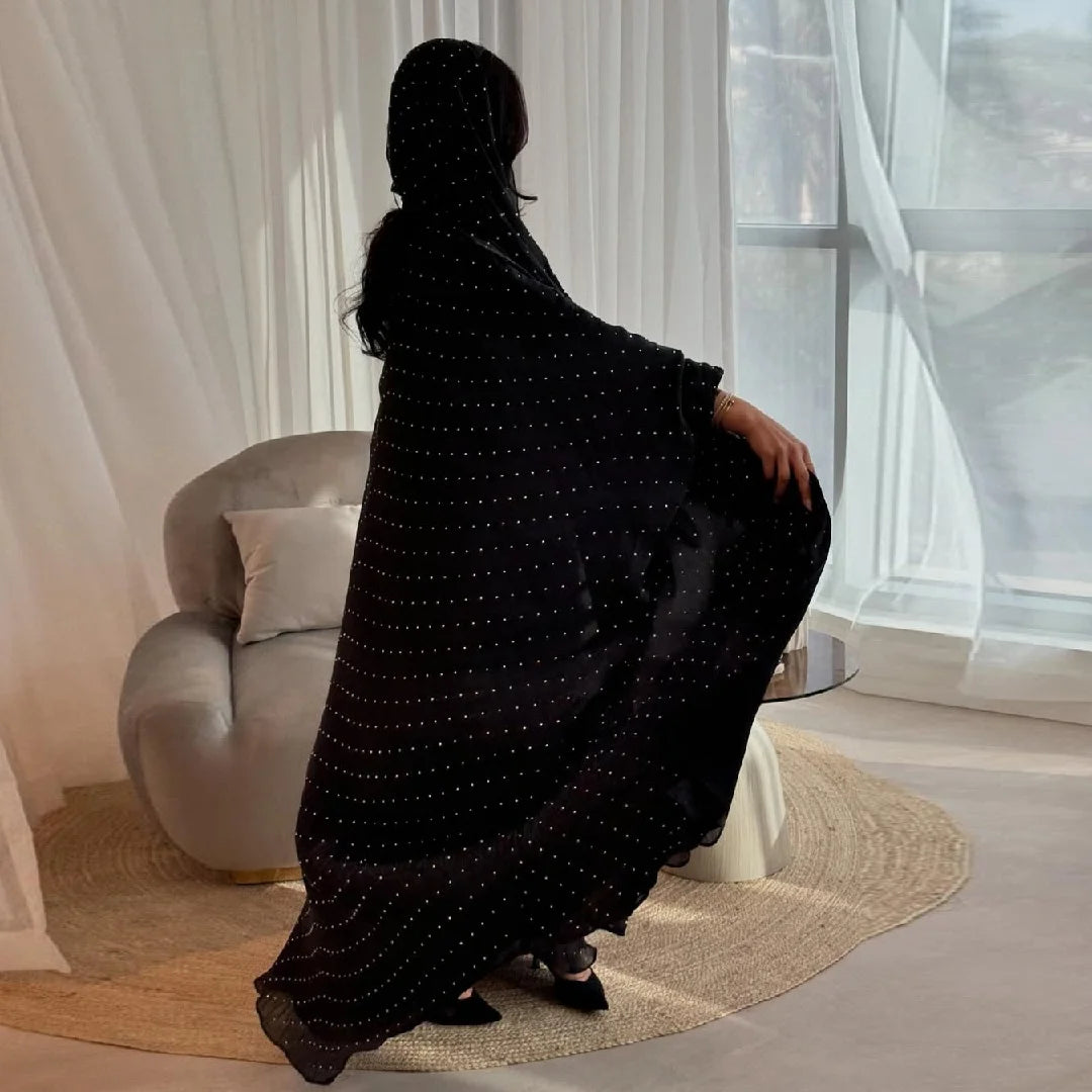 Wave Point Open Kimono Abaya – Black Layering Robe