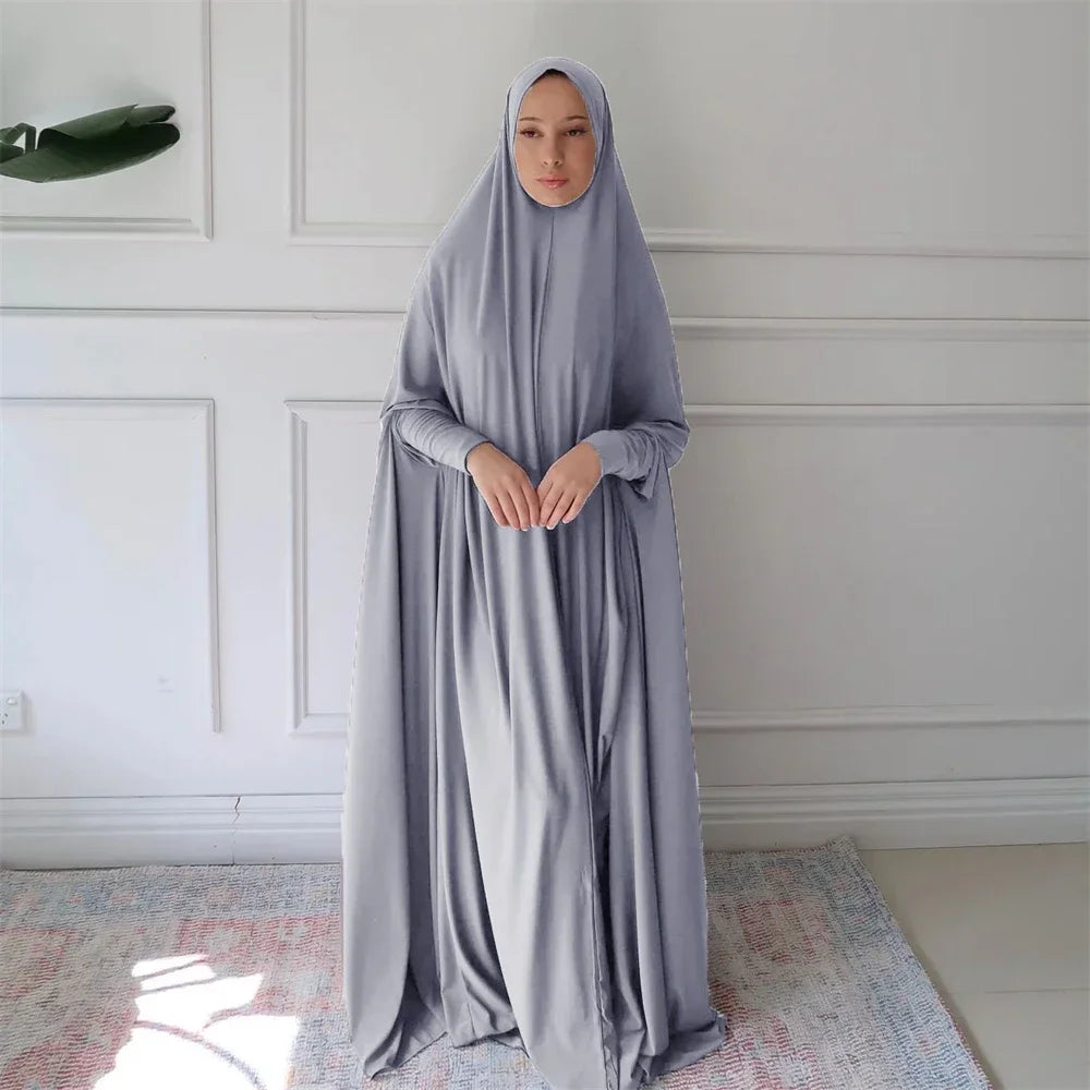 Full Cover Bat Sleeve Hooded Abaya – Pullover Prayer Gown - Dark Purple - S | AbayaVida