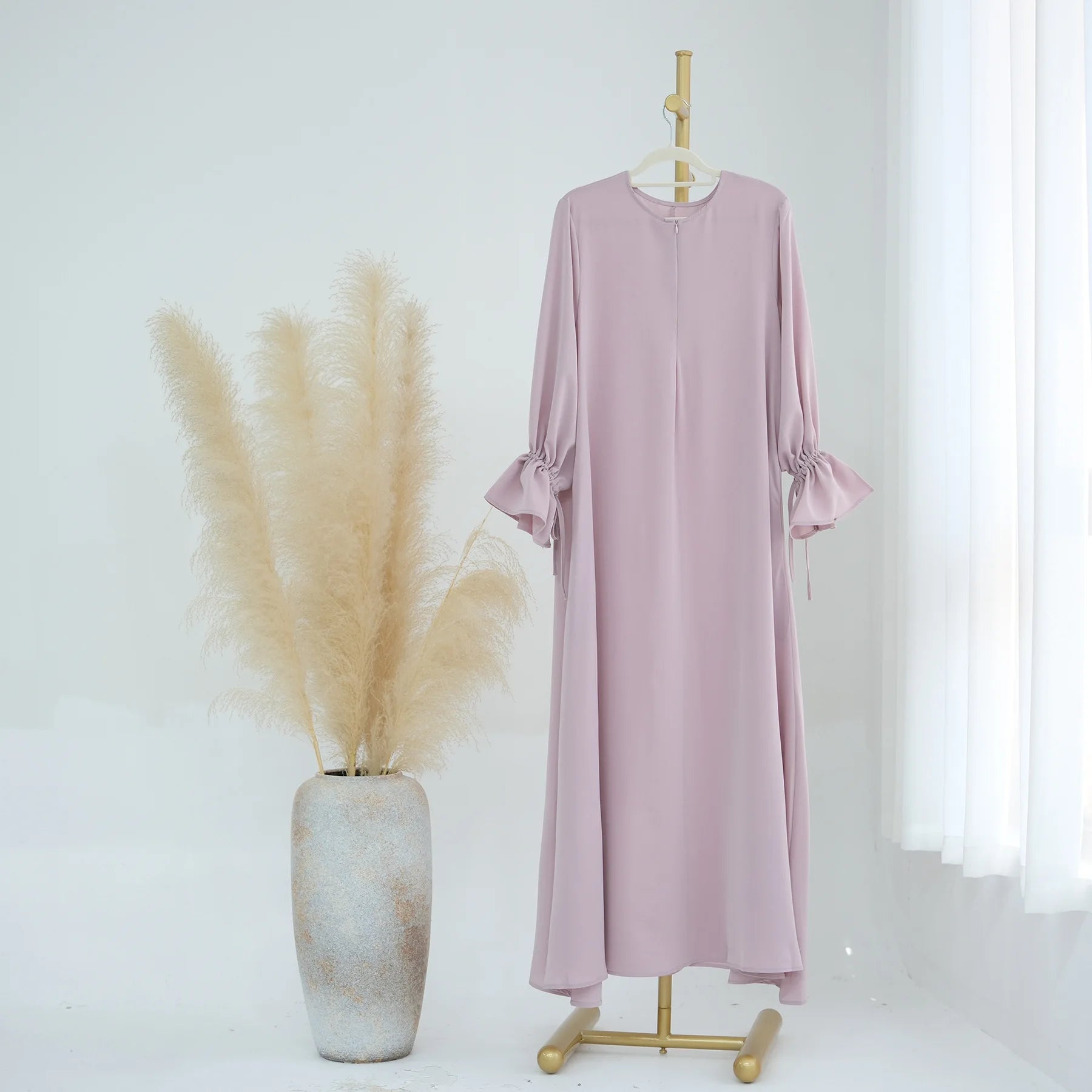 Bow Lace-Up Eid Dress – Adjustable Waist Festival Robe - Khaki - S | AbayaVida