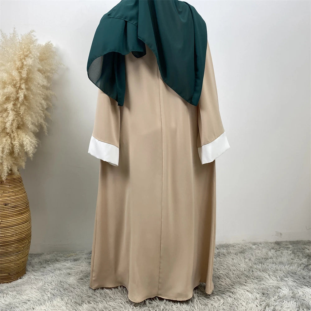 Luxury Splicing Faux Two-Piece Abaya – Zip Front Colour-Block Robe