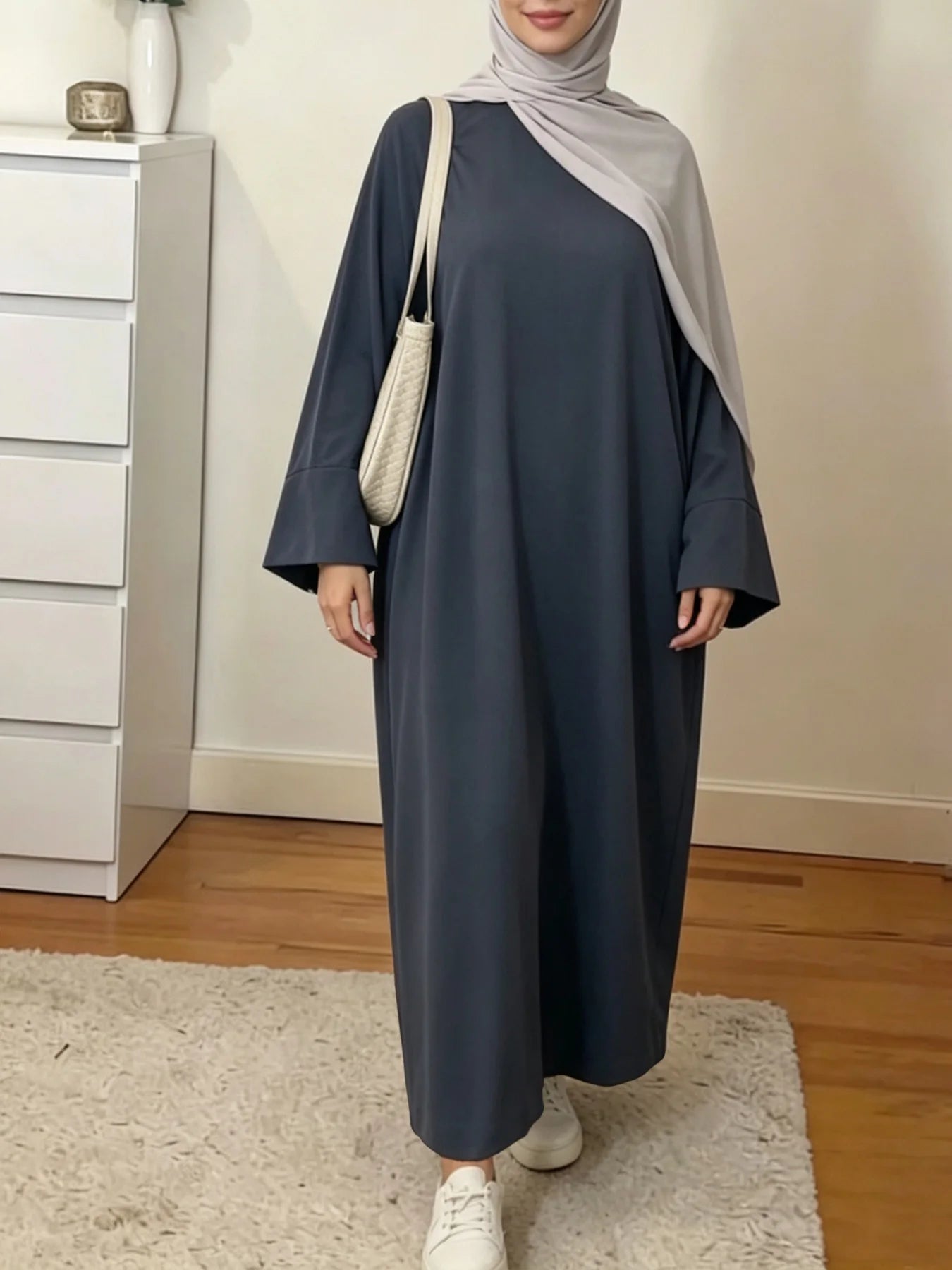 Solid Colour Maxi Abaya for Women – Loose Fit Long Sleeve Prayer Robe
