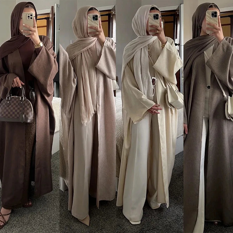 Eid Cardigan Robe – Wide Draped Open Front Abaya - Brown | AbayaVida