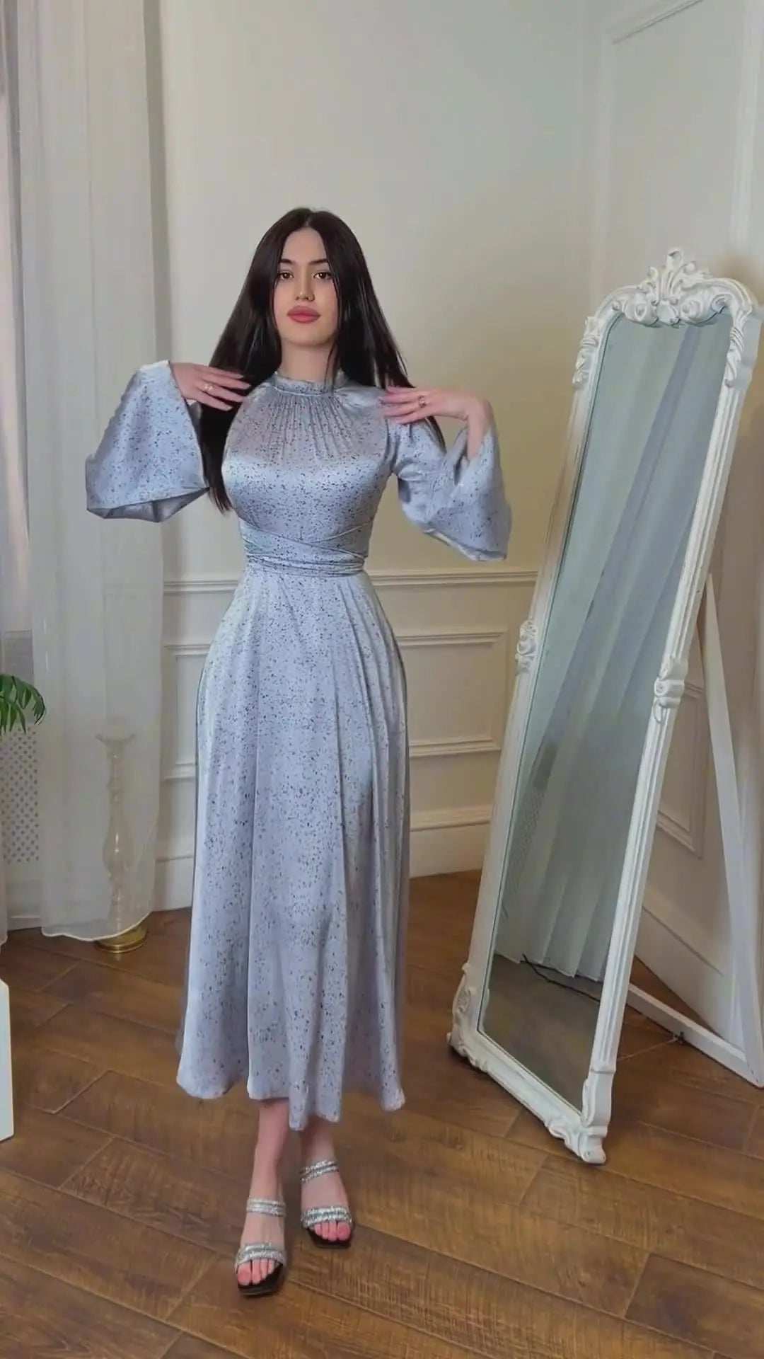 Printed Satin Lace Abaya - Abaya Vida