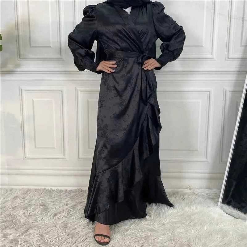 Eid Satin Ruffle Abaya - Abaya Vida