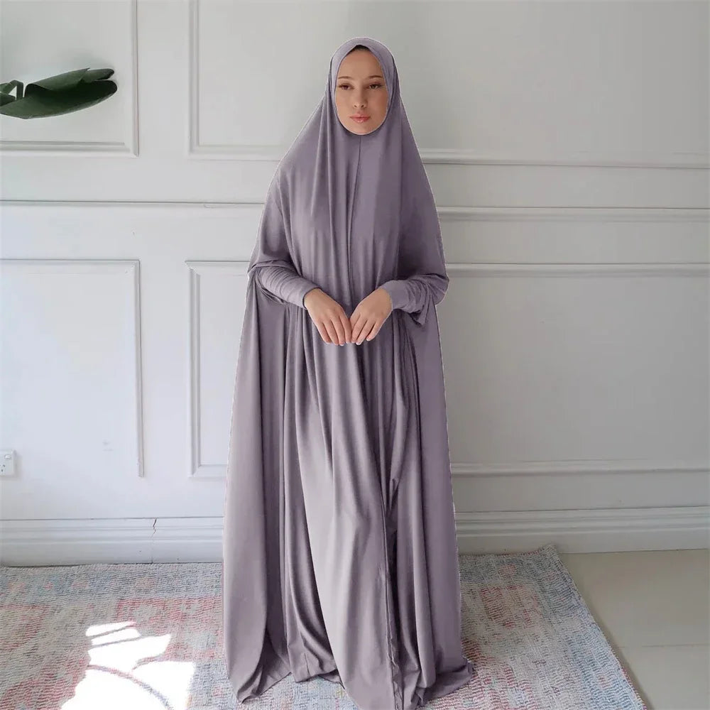 Full Cover Bat Sleeve Hooded Abaya – Pullover Prayer Gown - Coffee - M | AbayaVida