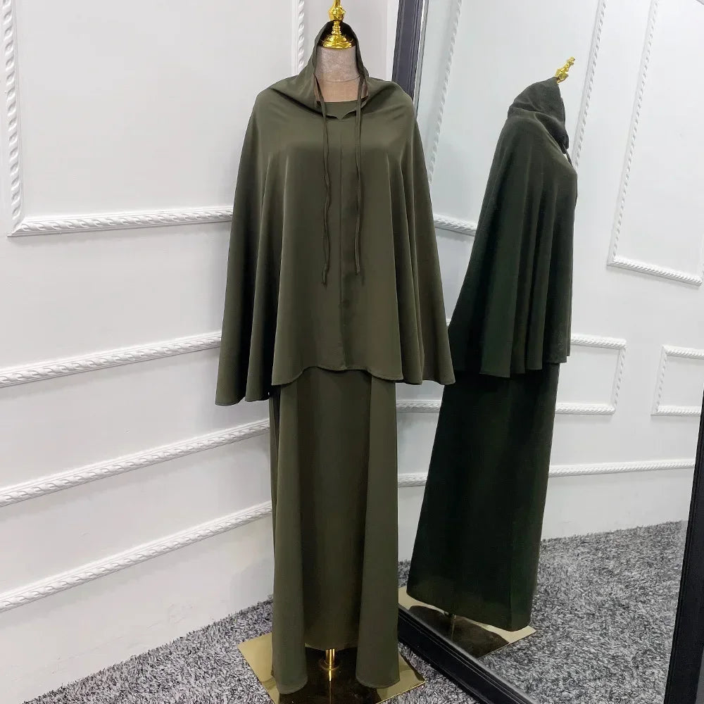 Hooded Two-Piece Prayer Dress Set – Maxi Abaya with Built-In Hood