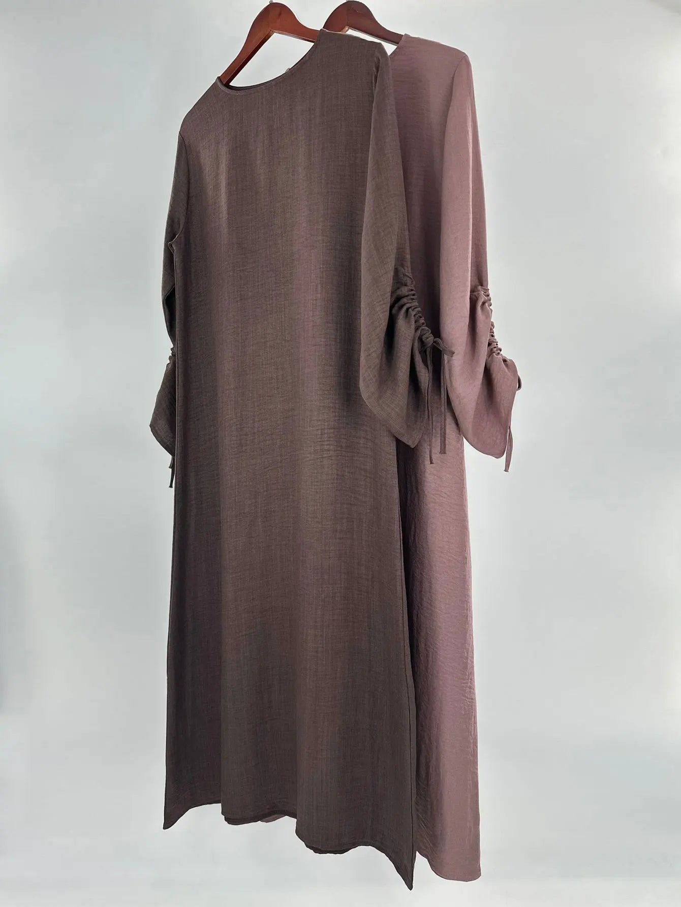 Lace-Up Sleeve Casual Robe – Closed Front Modest Dress - Black - L | AbayaVida