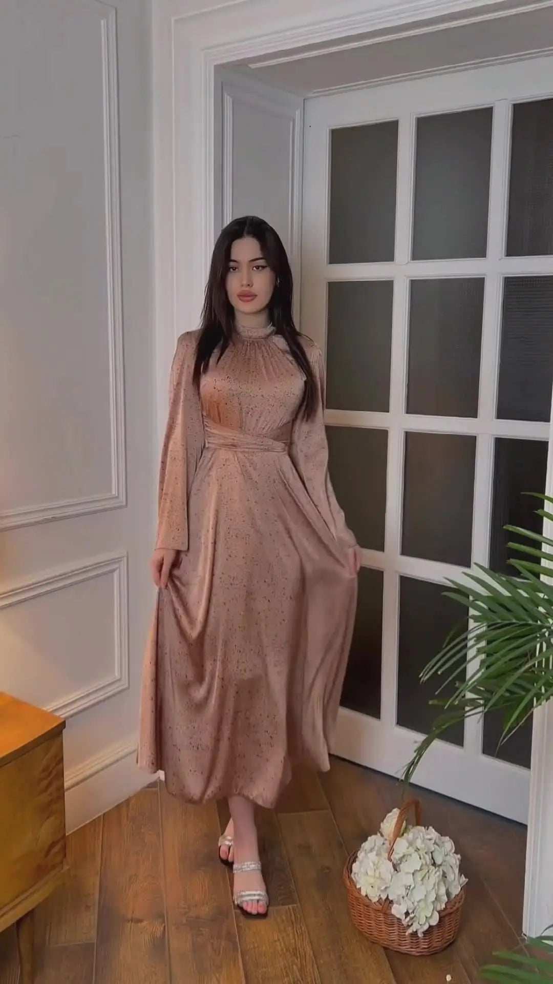 Printed Satin Lace Abaya - Abaya Vida