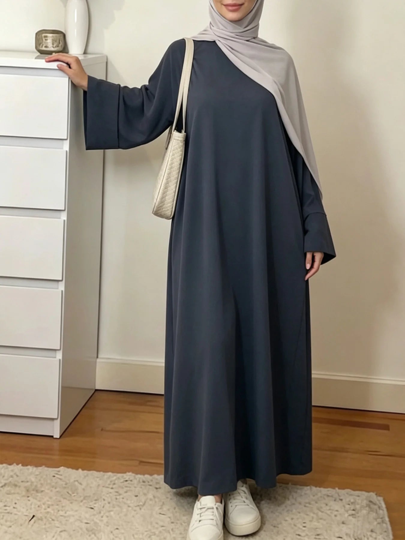 Solid Colour Maxi Abaya for Women – Loose Fit Long Sleeve Prayer Robe