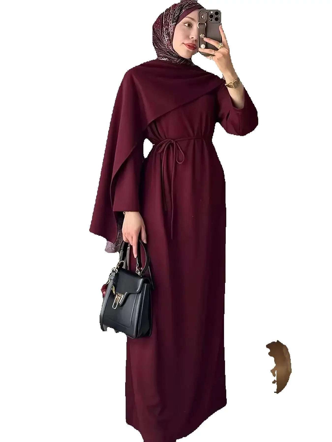 Lace-Up Solid Colour Abaya Dress – Elegant Long Sleeve Robe