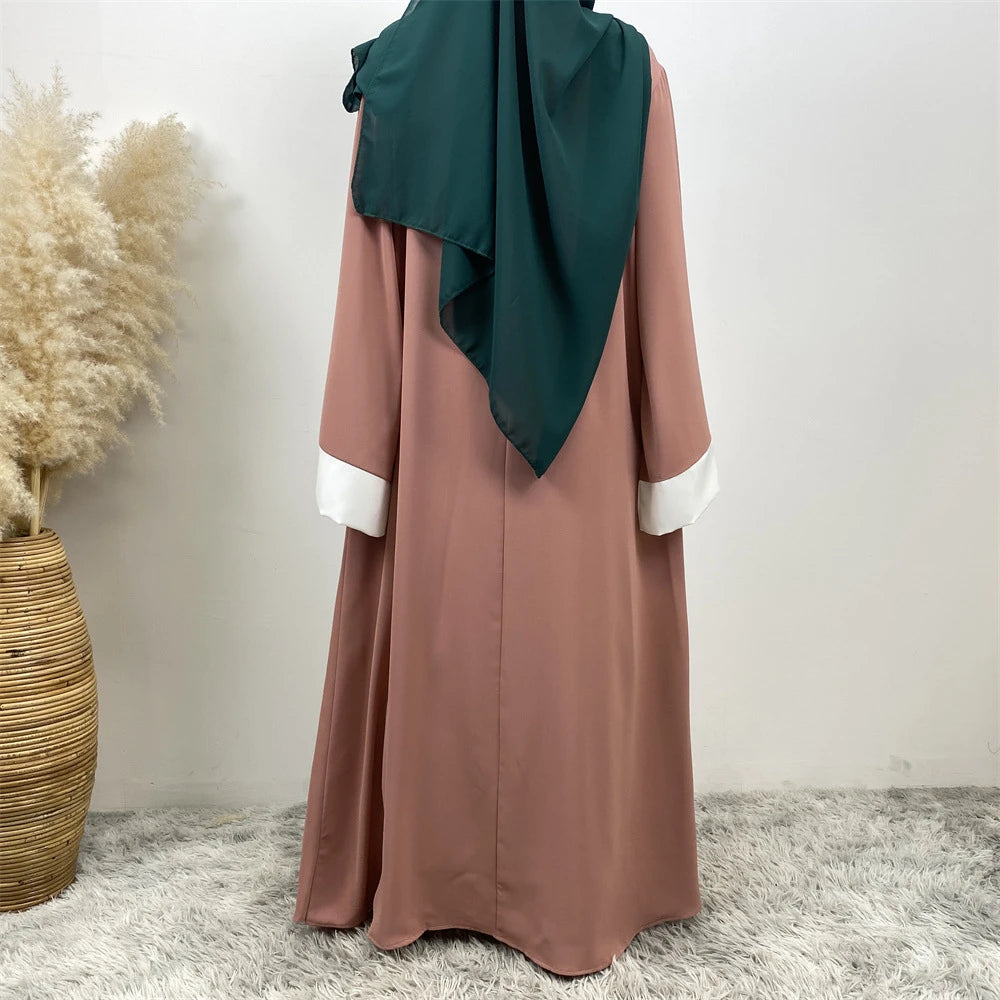 Luxury Splicing Faux Two-Piece Abaya – Zip Front Colour-Block Robe
