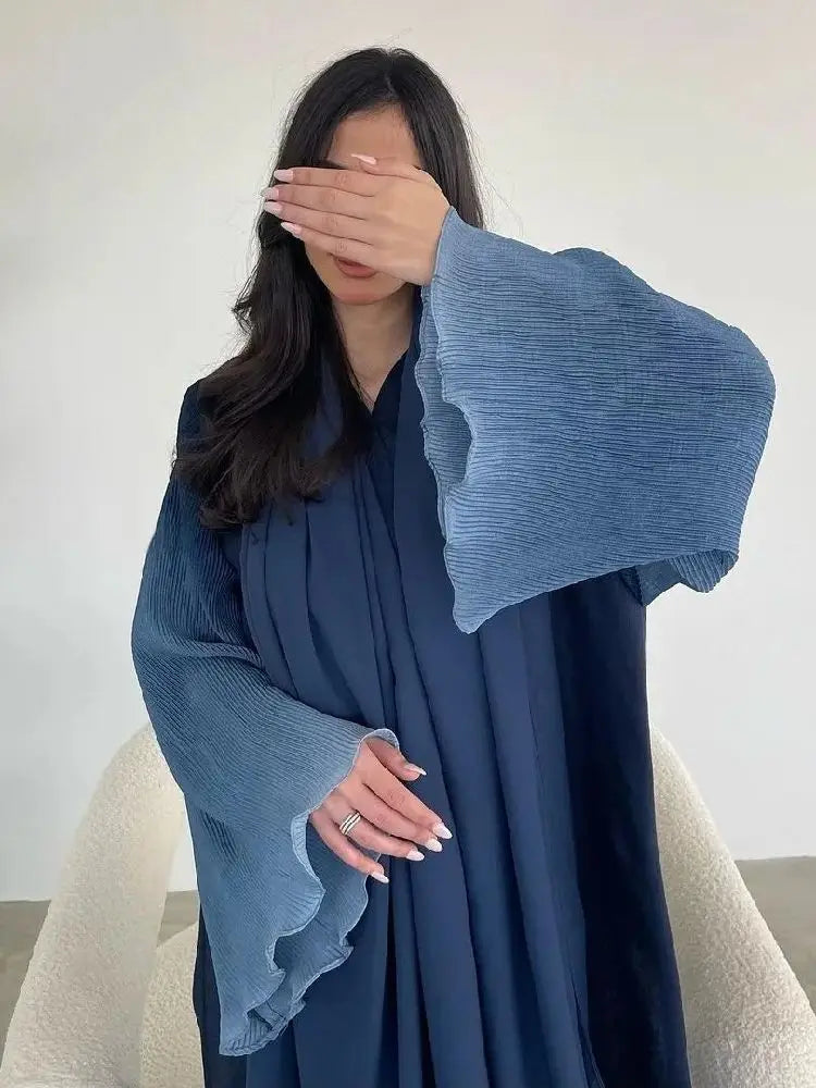 Ramadan Open Abaya – Jewel Tone Robe with Patch Detailing