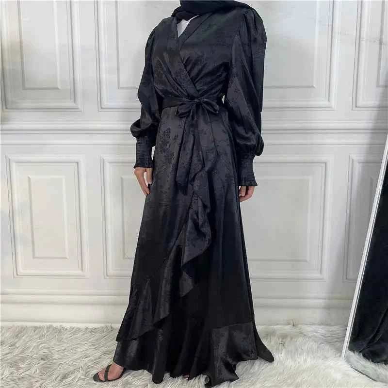Eid Satin Ruffle Abaya - Abaya Vida