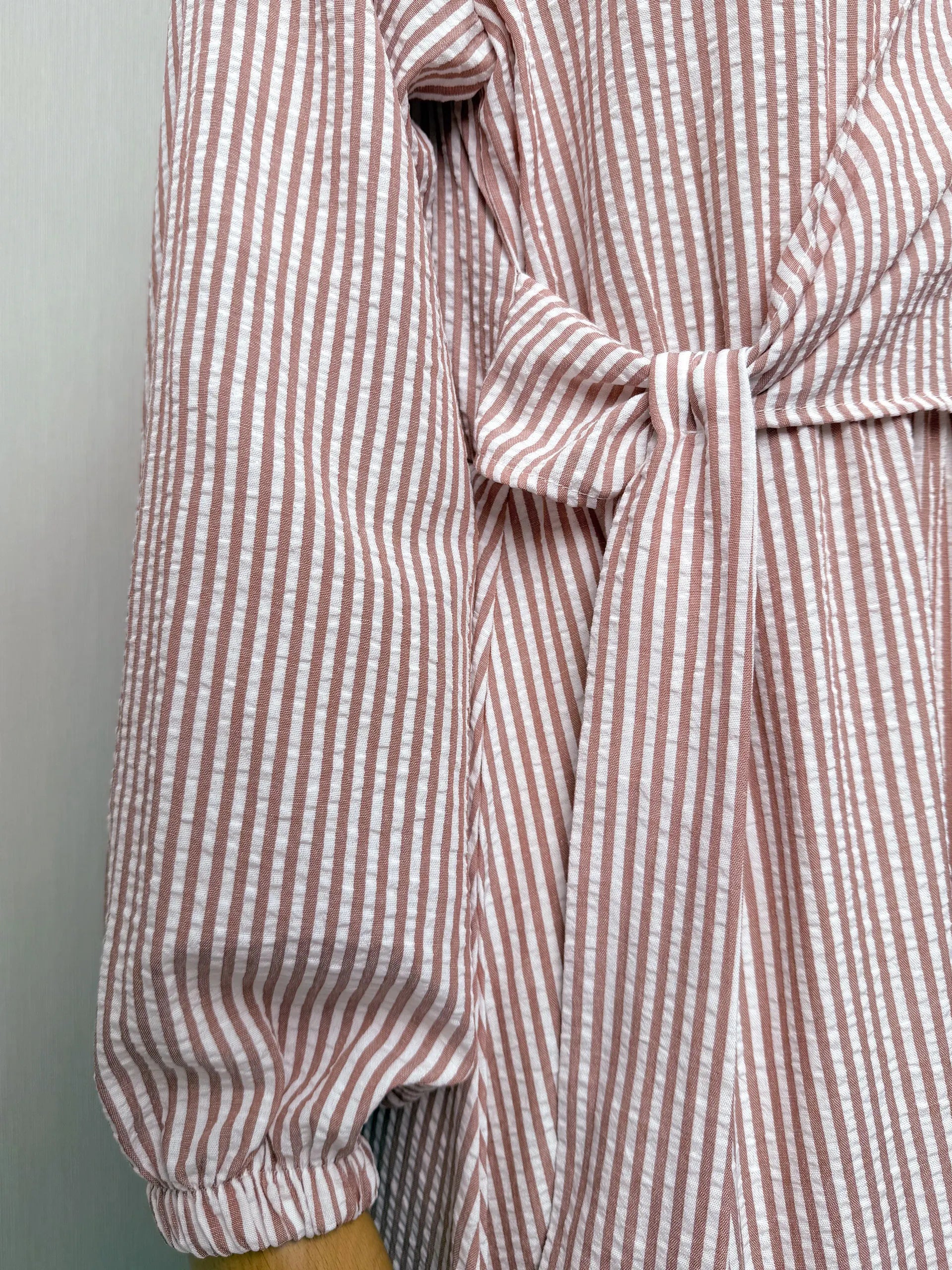 Belted Striped Modest Dress – Shirt Neckline Commute Robe | AbayaVida