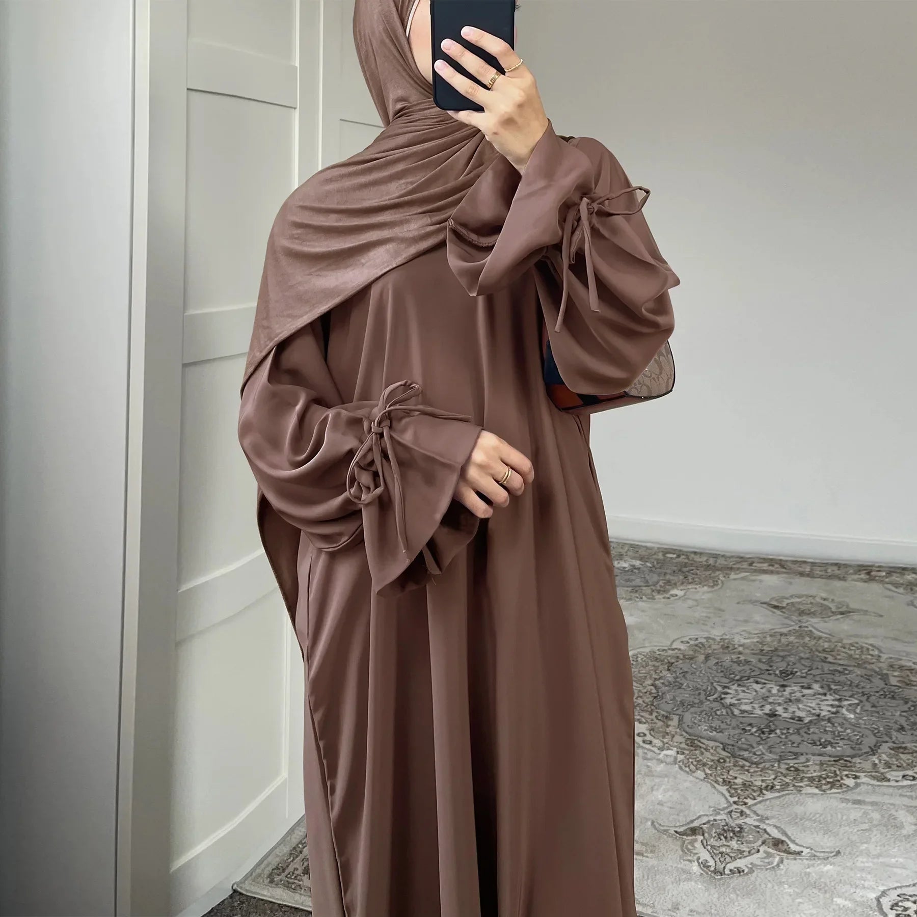 Bow Lace-Up Eid Dress – Adjustable Waist Festival Robe - Pink - M | AbayaVida