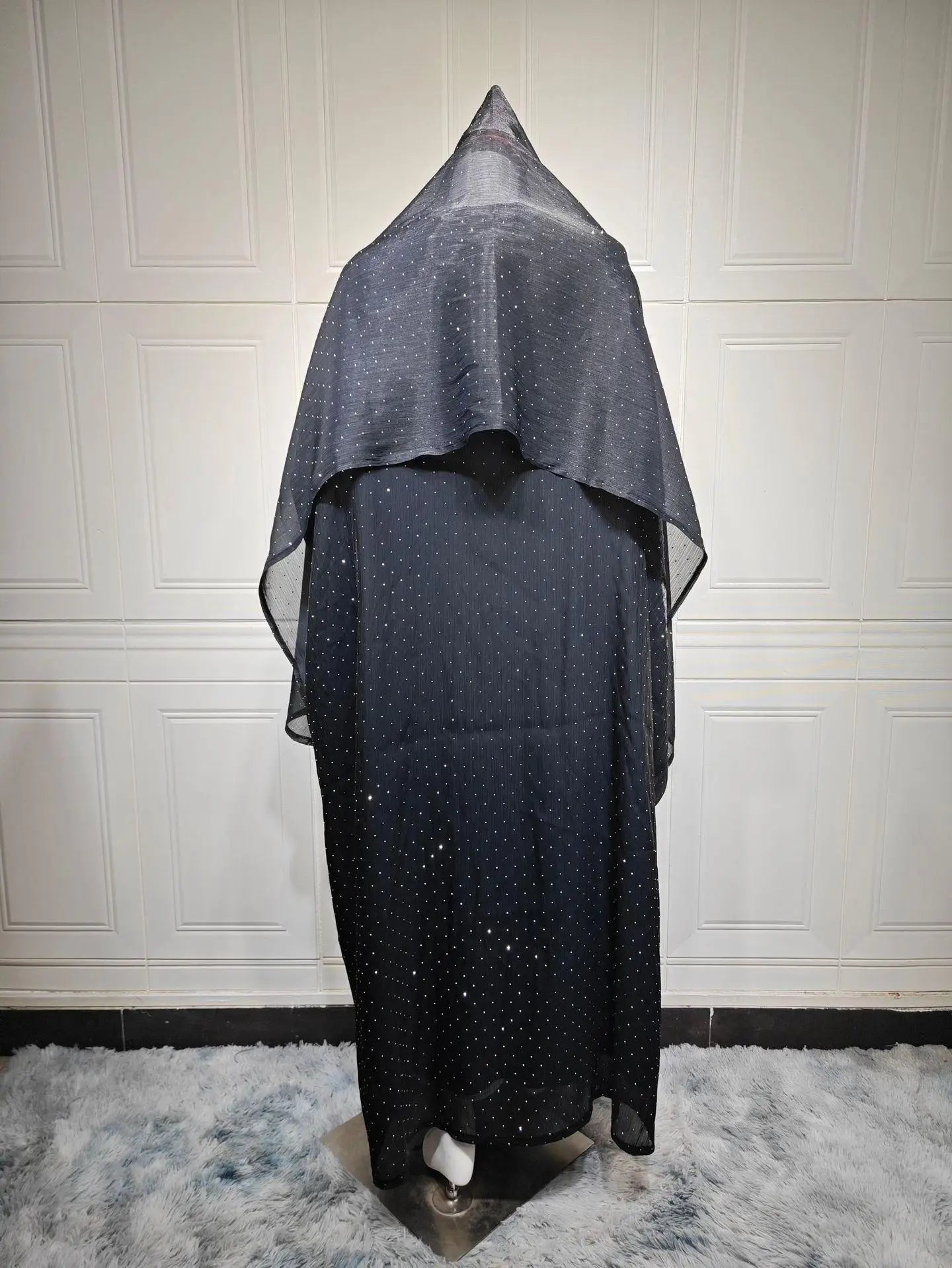 Luxurious Rhinestone Abaya Set with Headscarf – Draped Kaftan, One Size | AbayaVida